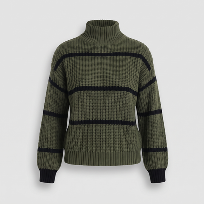 Stribet sweater med ståkrave til kvinder - Blød og moderne
