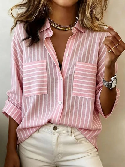 Camicia da donna a righe a maniche lunghe – Stile casual classico con abbottonatura semplice