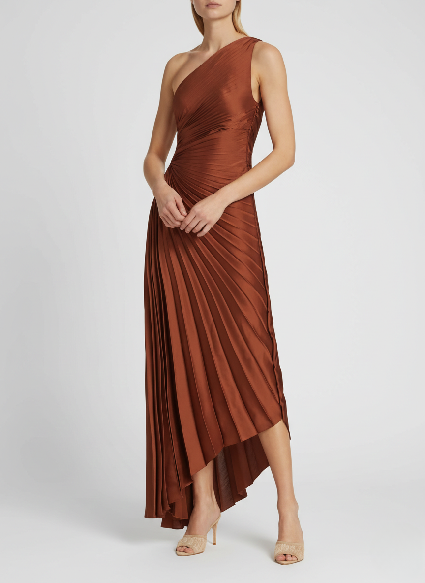 Asymmetric pleated maxi dress for women - Elegant and flowing