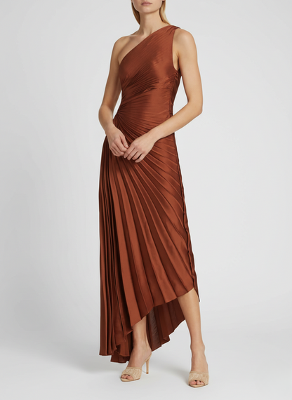 Asymmetric pleated maxi dress for women - Elegant and flowing