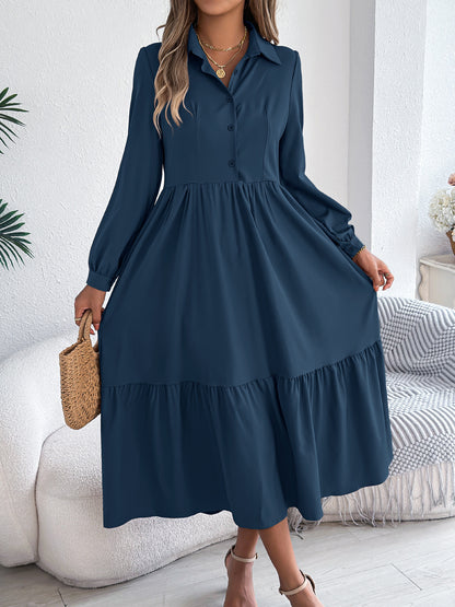 Robe Chemise à Volants Femme – Coupe Relaxed, Manches Longues Midi Élégante