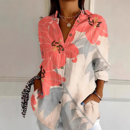 Chemise Femme à Imprimé Floral Coloré – Haut Boutonné Décontracté à Manches Longues