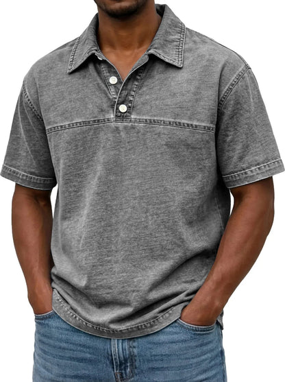 Polo pour hommes élégant couleur unie vintage – Haut à manches courtes