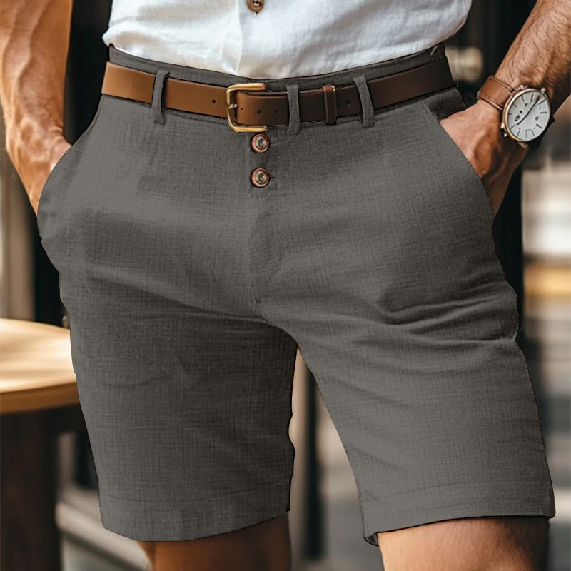 Short homme en lin boutonné – Pantalon court léger respirant uni idéal pour l'été
