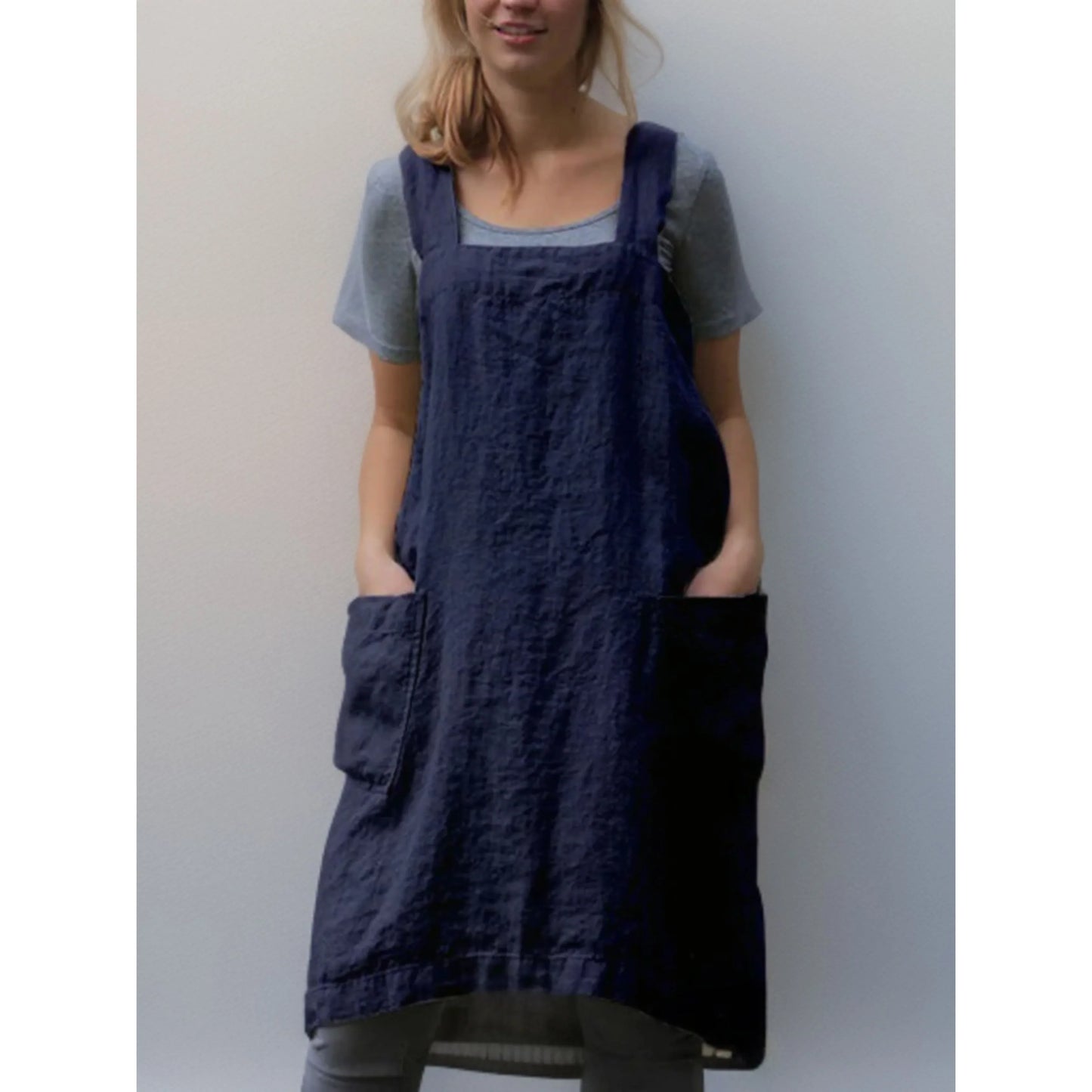 Robe Tablier en Lin Femme – Robe Décontractée Stylée avec Poches