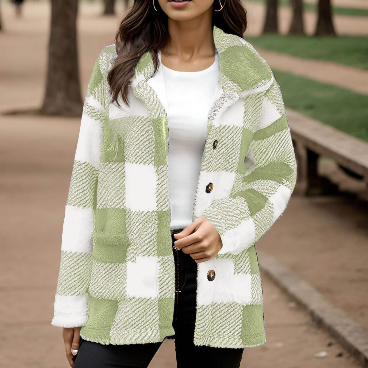 Women's plaid plush coat - Warm and practical