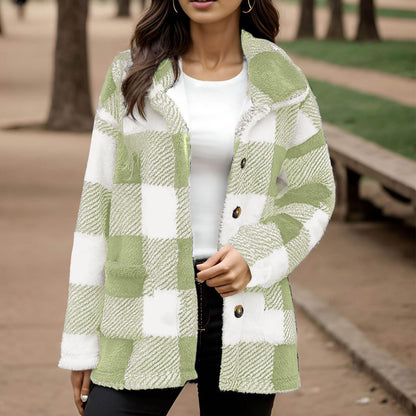 Women's plaid plush coat - Warm and practical
