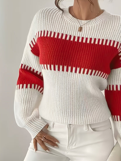 Women's color-block striped sweater – Trendy and soft