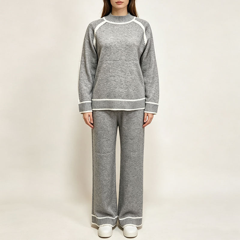 Set da donna di tendenza a due pezzi – Top a blocchi di colore e pantaloni abbinati