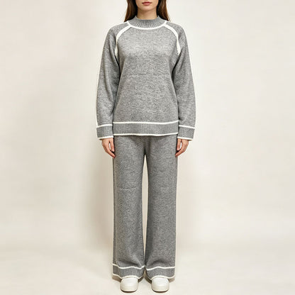 Set da donna di tendenza a due pezzi – Top a blocchi di colore e pantaloni abbinati