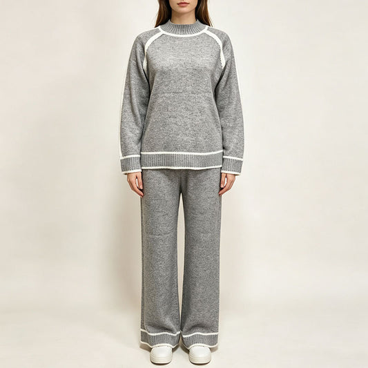 Conjunto de dos piezas moderno para mujer – Parte superior con bloques de color y pantalón a juego