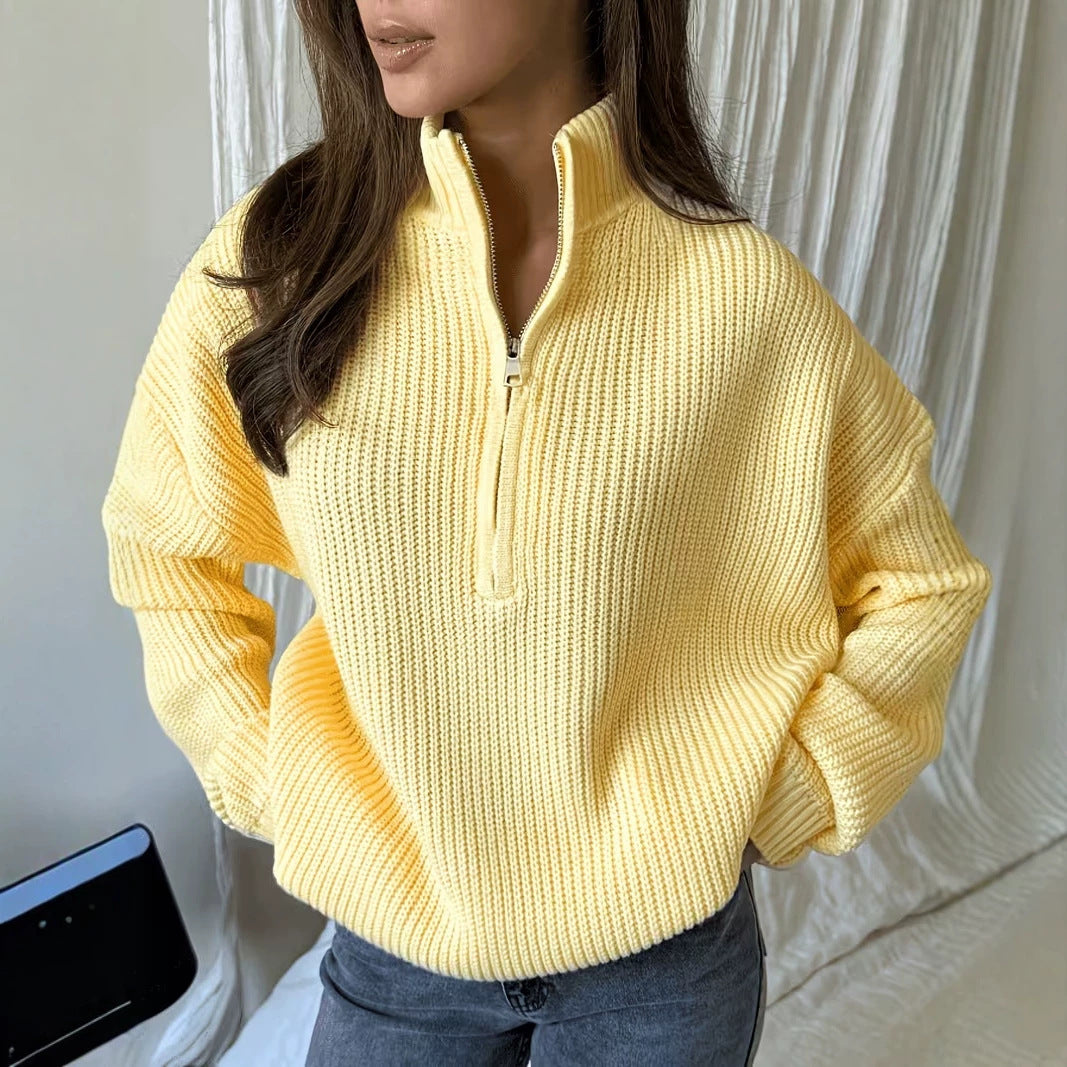 Women's Oversized Zip-Up Knit Sweater – Versatile and Comfortable Casual Style