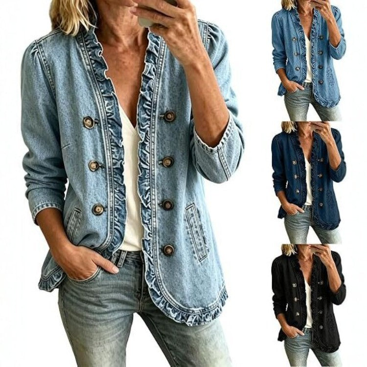 Giacca di jeans da donna con fondo svasato e bottoni - Casual e originale