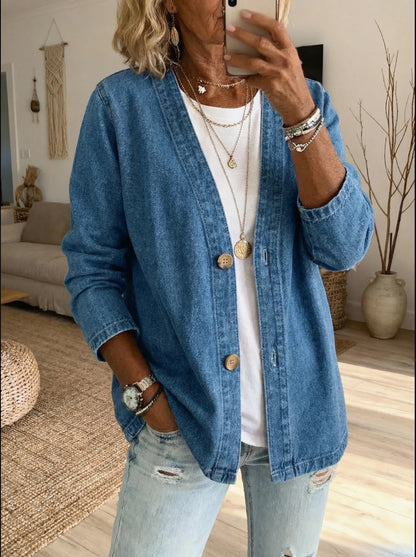 Cardigan casual in denim da donna con bottoni – Uno stile elegante e disinvolto, ideale per creare outfit a strati ogni giorno