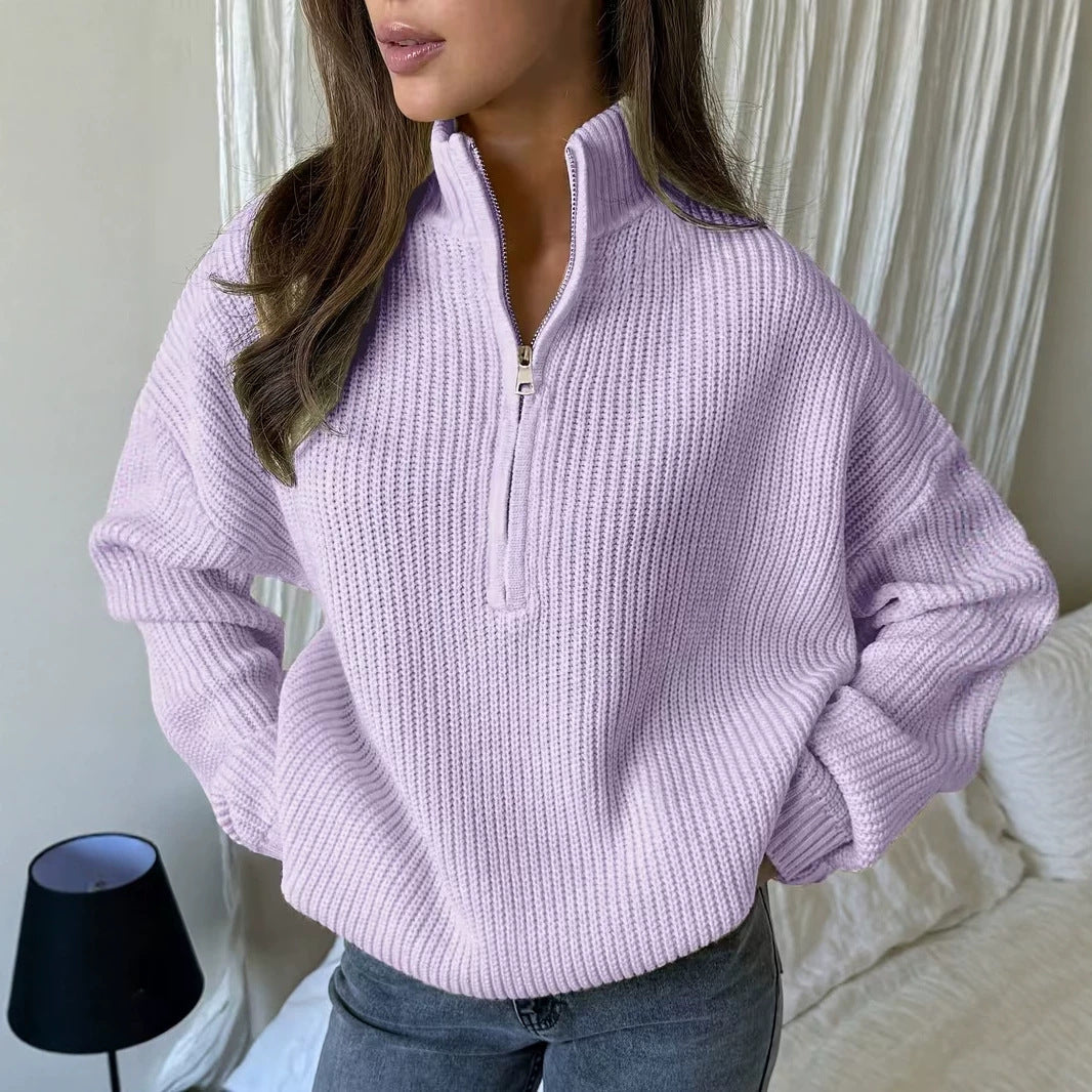 Women's Oversized Zip-Up Knit Sweater – Versatile and Comfortable Casual Style