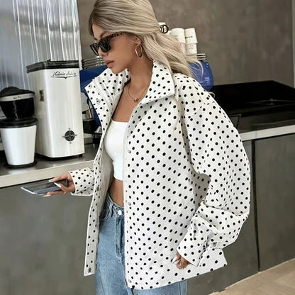 Giacca in tessuto a pois da donna – Cappotto corto elegante dalla vestibilità ampia
