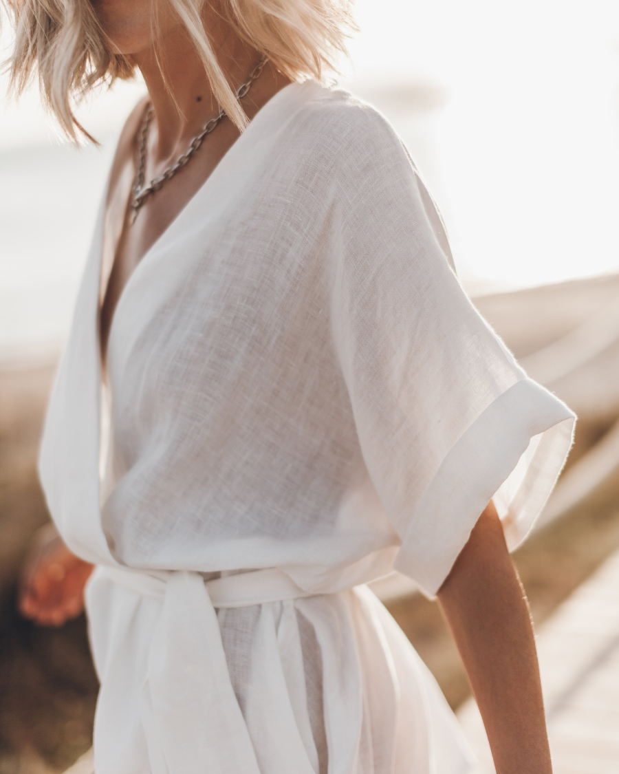 Robe Kimono Décontractée en Lin Femme – Style Estival Léger à Manches Larges et Imprimé