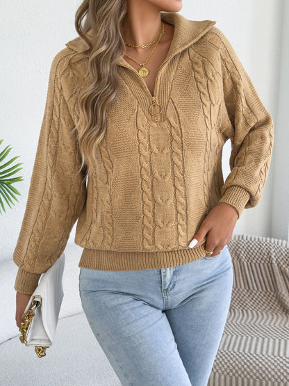 Pull femme torsade avec zip - Chaud et pratique