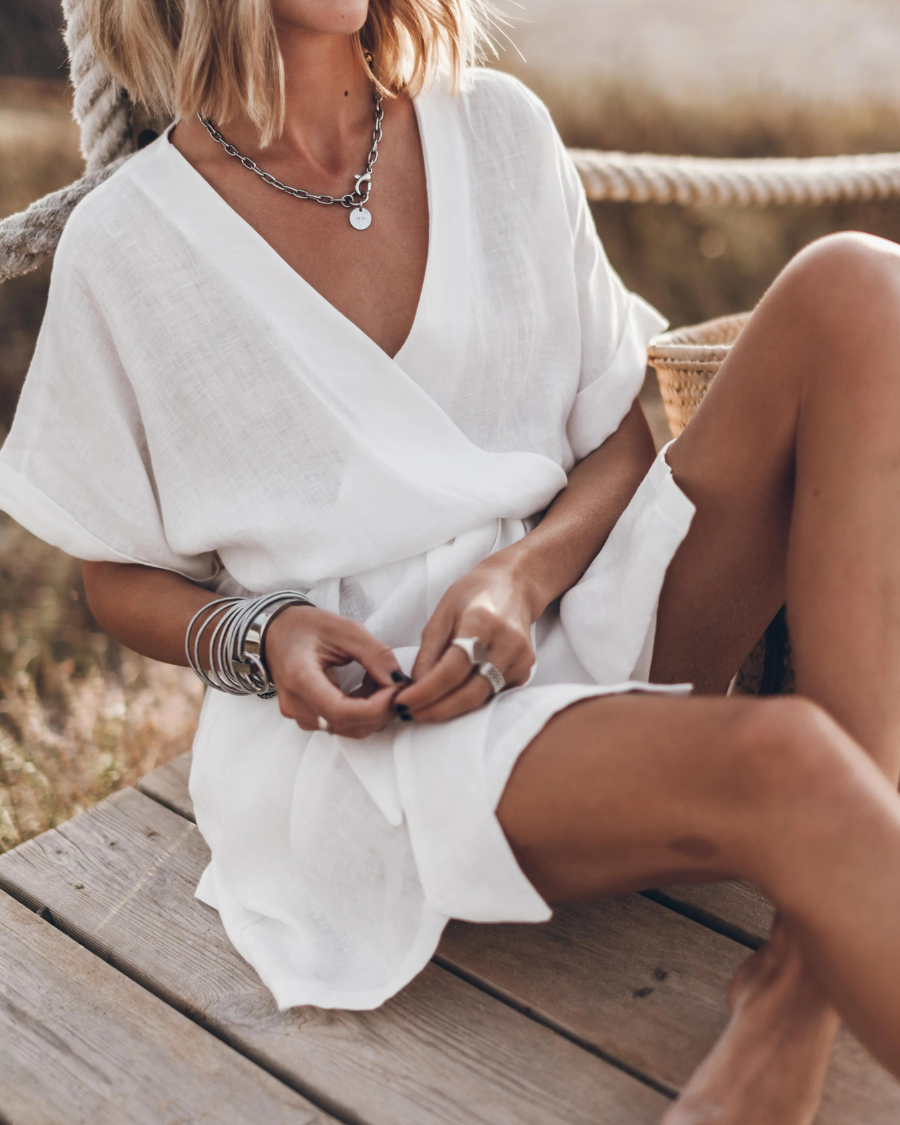 Robe Kimono Décontractée en Lin Femme – Style Estival Léger à Manches Larges et Imprimé