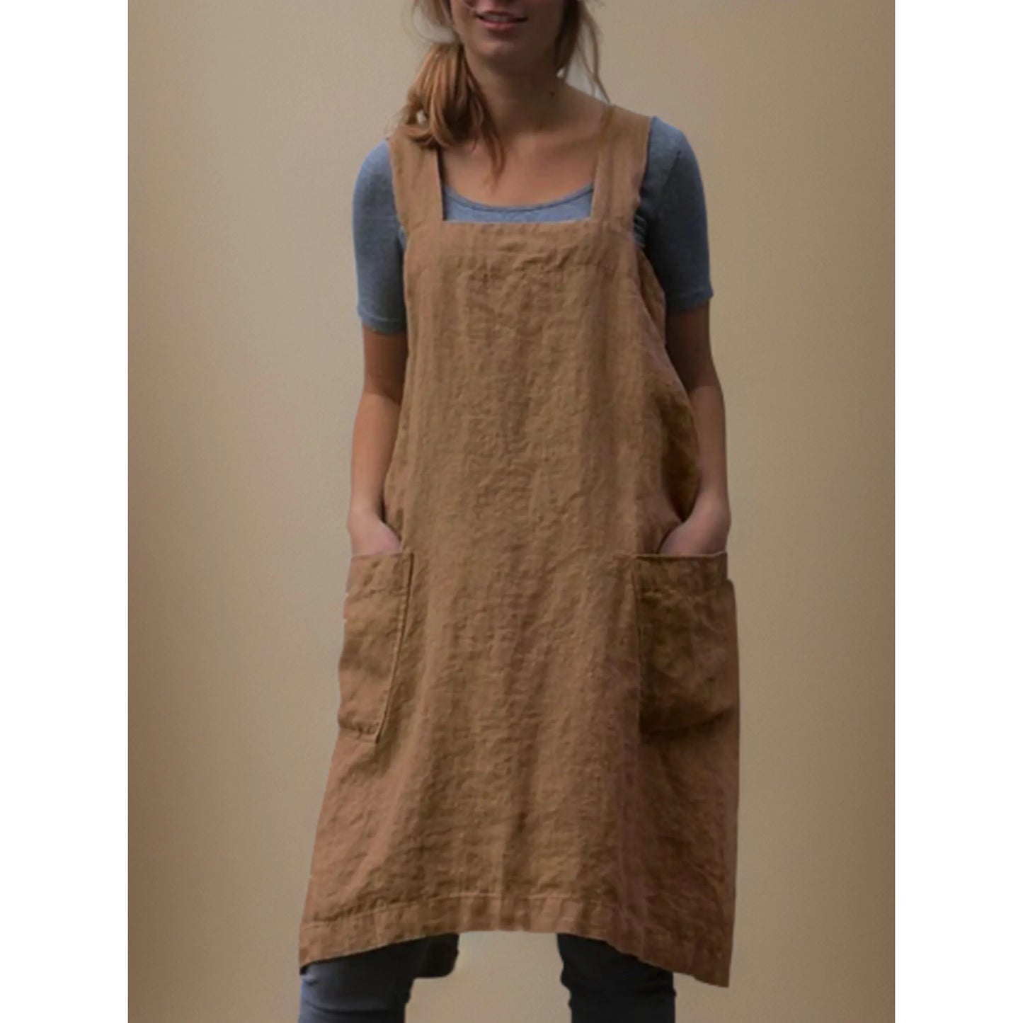 Robe Tablier en Lin Femme – Robe Décontractée Stylée avec Poches