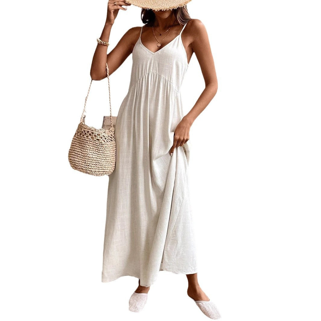 Vestido largo de mujer con corpiño y corte trapecio amplio