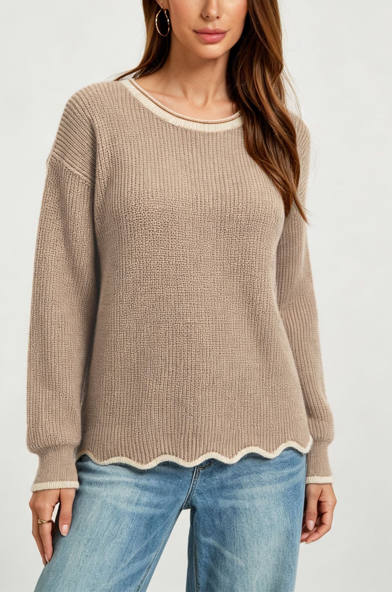 Pullover da donna in maglia ampia con scollo rotondo - Versatile e facile da indossare