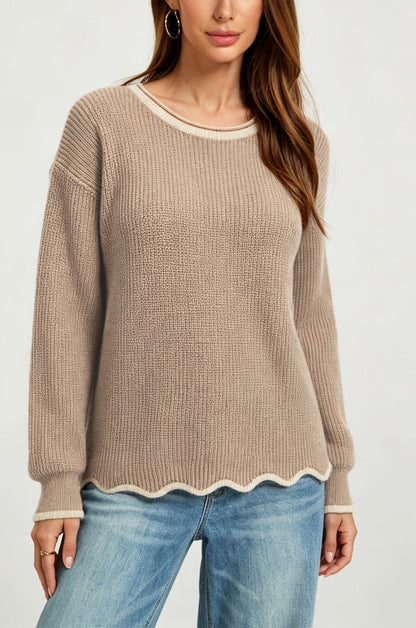 Pullover da donna in maglia ampia con scollo rotondo - Versatile e facile da indossare