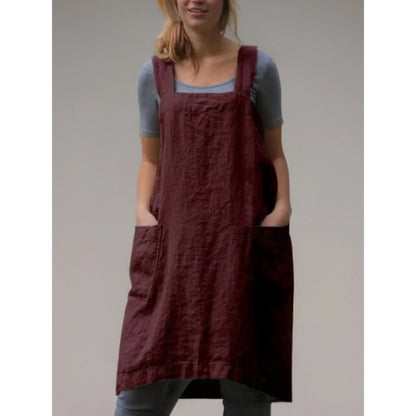 Robe Tablier en Lin Femme – Robe Décontractée Stylée avec Poches