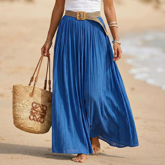 Robe maxi femme évasée à taille souple style plage