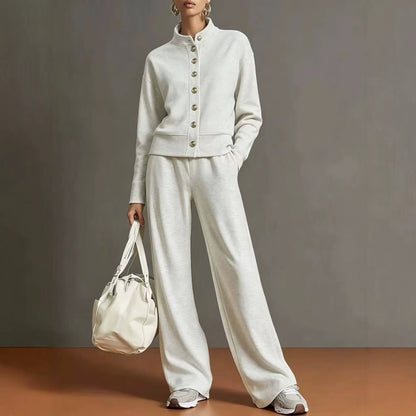 Ensemble cardigan col montant et pantalon large - Chic et confortable