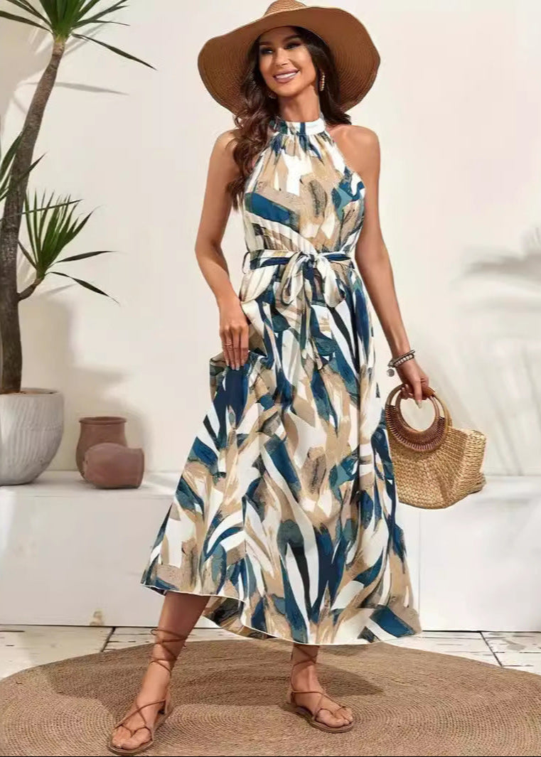 Femme Élégante Bohème à Décolleté Halter Été Robe Maxi – Légère, Flatteuse