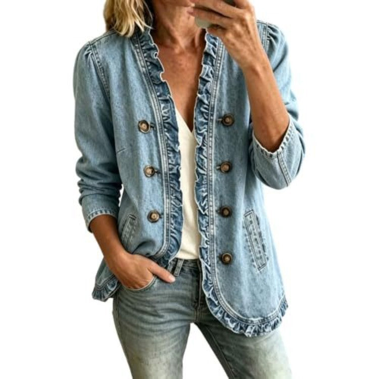 Giacca di jeans da donna con fondo svasato e bottoni - Casual e originale