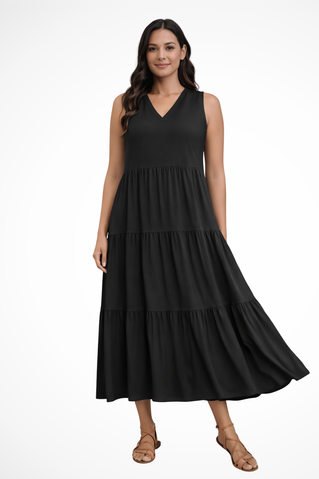Robe longue sans manches à volants pour femme – Style décontracté d'été, fluide et léger