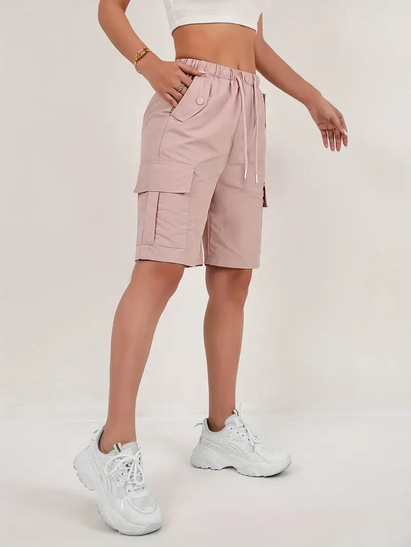 Short cargo Via rose poudré taille élastique femme