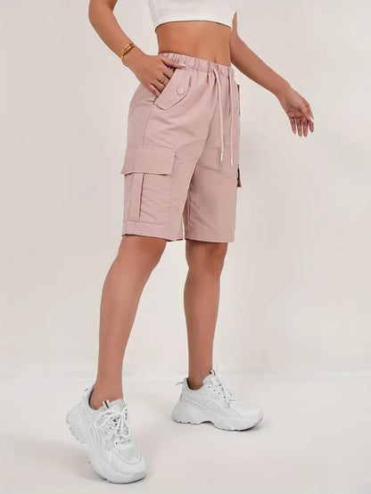 Short cargo Via rose poudré taille élastique femme