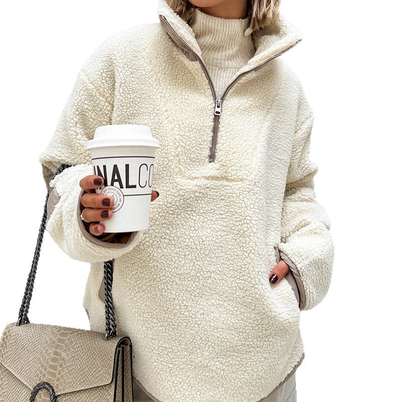 Pull Doux en Laine Polaire pour Femme à Revers – Coupe Ample et Chaleur Confortable