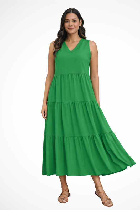 Sleeveless Long Dress with Ruffles for Women – Casual Summer Style, Flowing and Lightweight