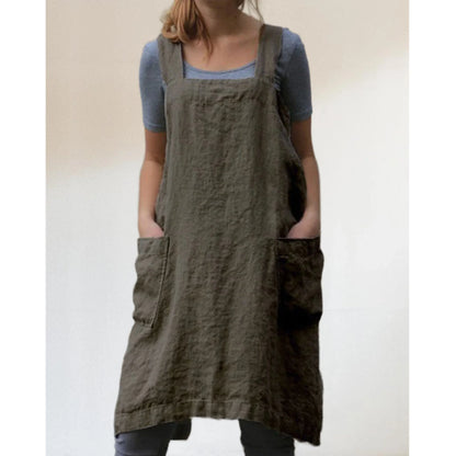 Robe Tablier en Lin Femme – Robe Décontractée Stylée avec Poches