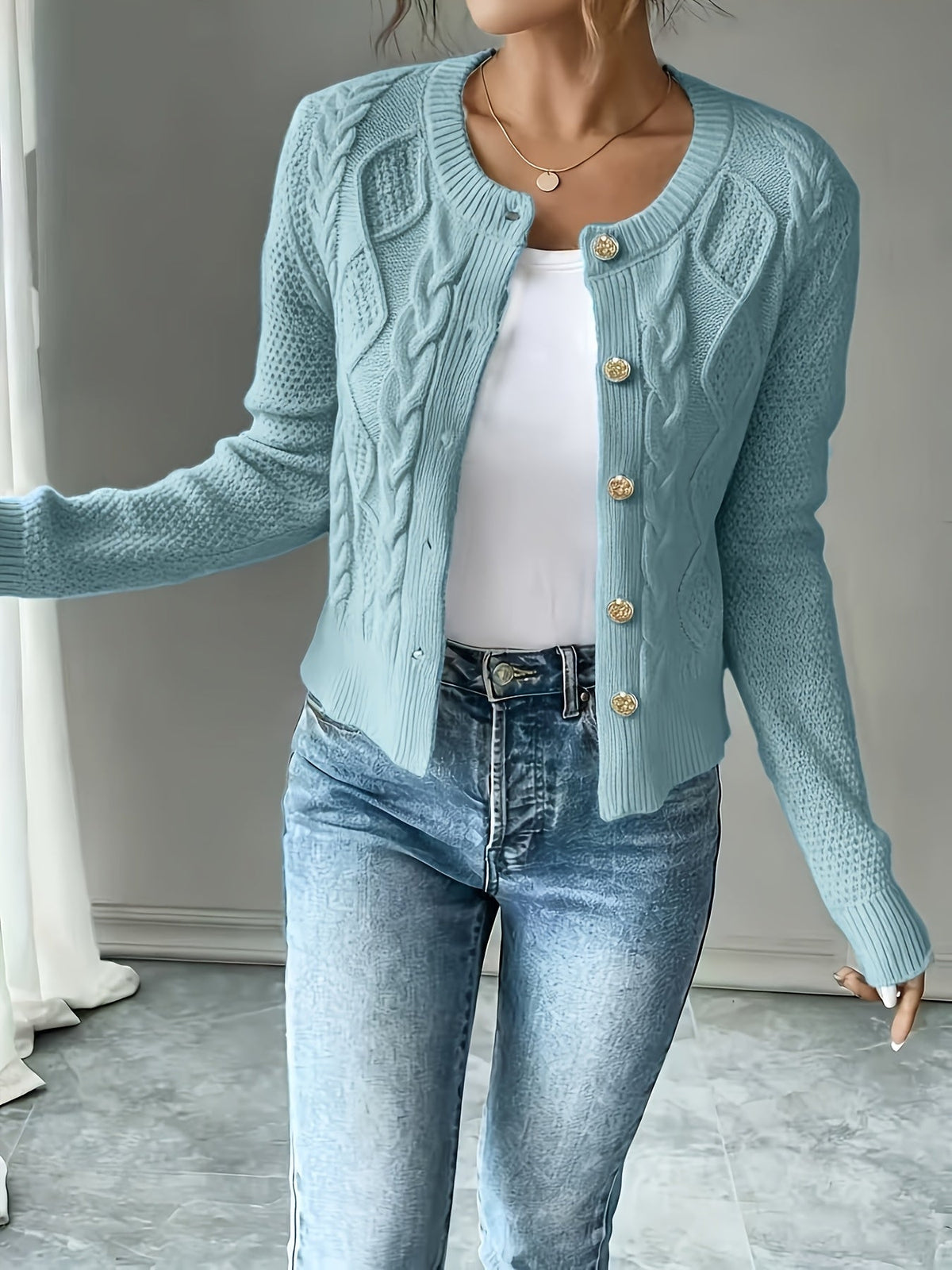 Cárdigan de punto trenzado para mujer con botones - Elegante y suave