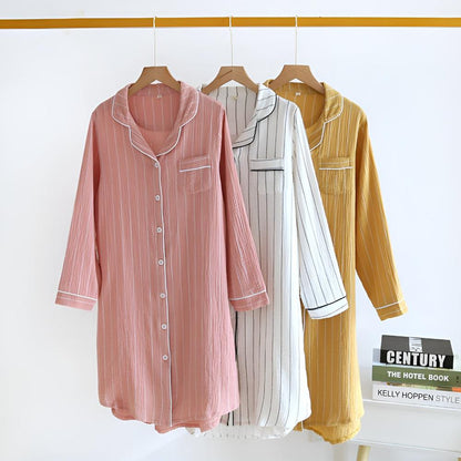 Chemise de Nuit en Coton Rayures Pastel