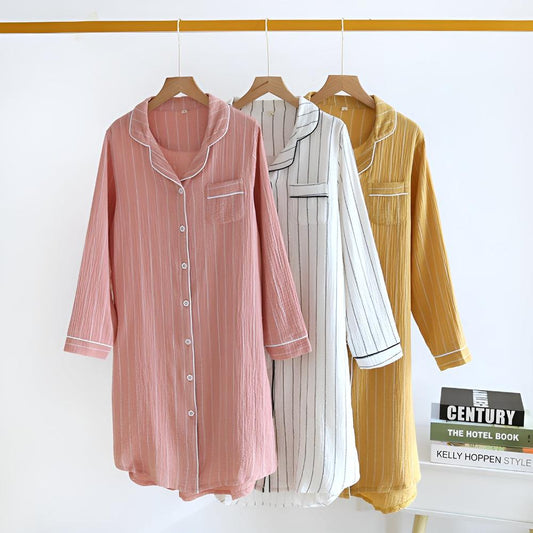 Chemise de Nuit en Coton Rayures Pastel