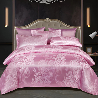 Parure de lit satin de luxe – Housse de couette élégante avec motif jacquard