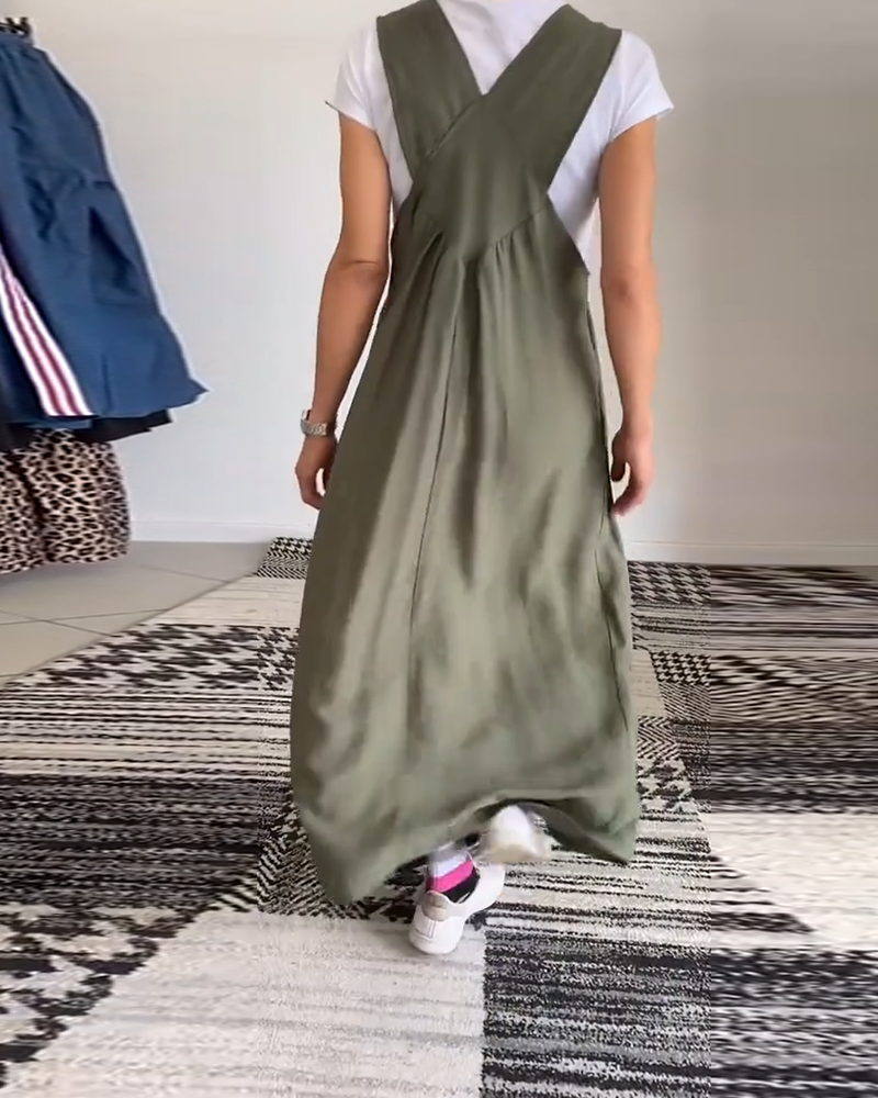 Robe Salopette Maxi Élégante Femme – Style Décontracté Chic Fluide Sans Manches