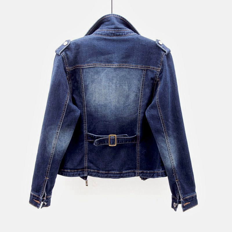 Veste en Jean Élégante Femme – Coupe Slim avec Fermeture Éclair Courte