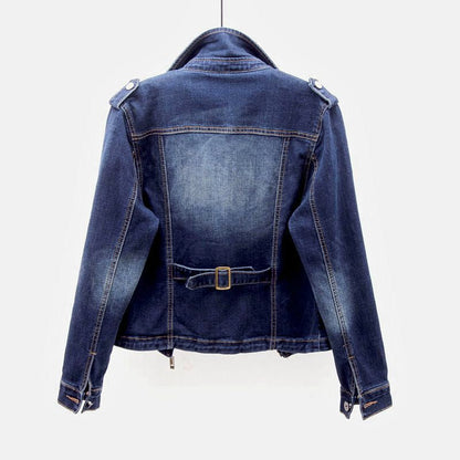 Veste en Jean Élégante Femme – Coupe Slim avec Fermeture Éclair Courte