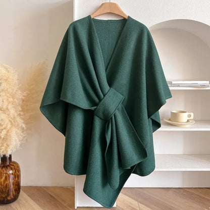 Manteau Cape Femme Élégant Poncho Hiver Coupe-Vent – Veste Chaude Surdimensionnée à Manches Longues Style Châle Doux et Chic pour Temps Froid
