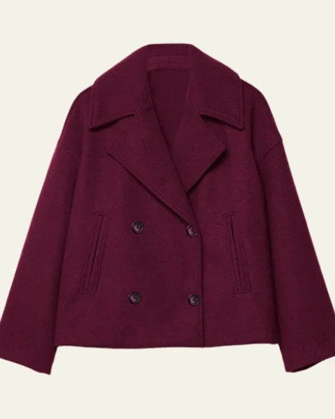 Manteau court femme croise en laine - Minimaliste et elegant