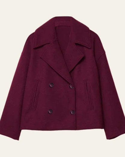 Manteau court femme croise en laine - Minimaliste et elegant