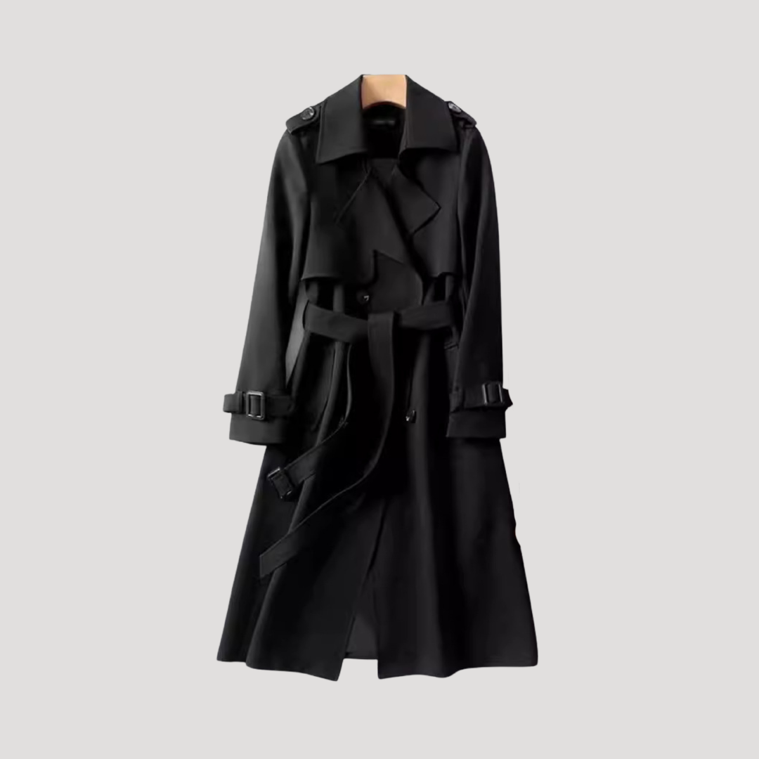 Gabardina femenina entallada con cinturón y doble botonadura – estilo elegante atemporal