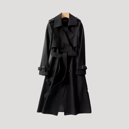 Gabardina femenina entallada con cinturón y doble botonadura – estilo elegante atemporal